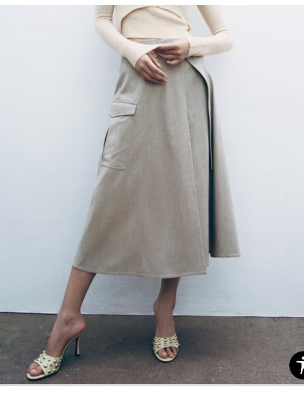 ZARA Light Beige High Waisted Midi Wrap Skirt Size Small cargo fall minimalist